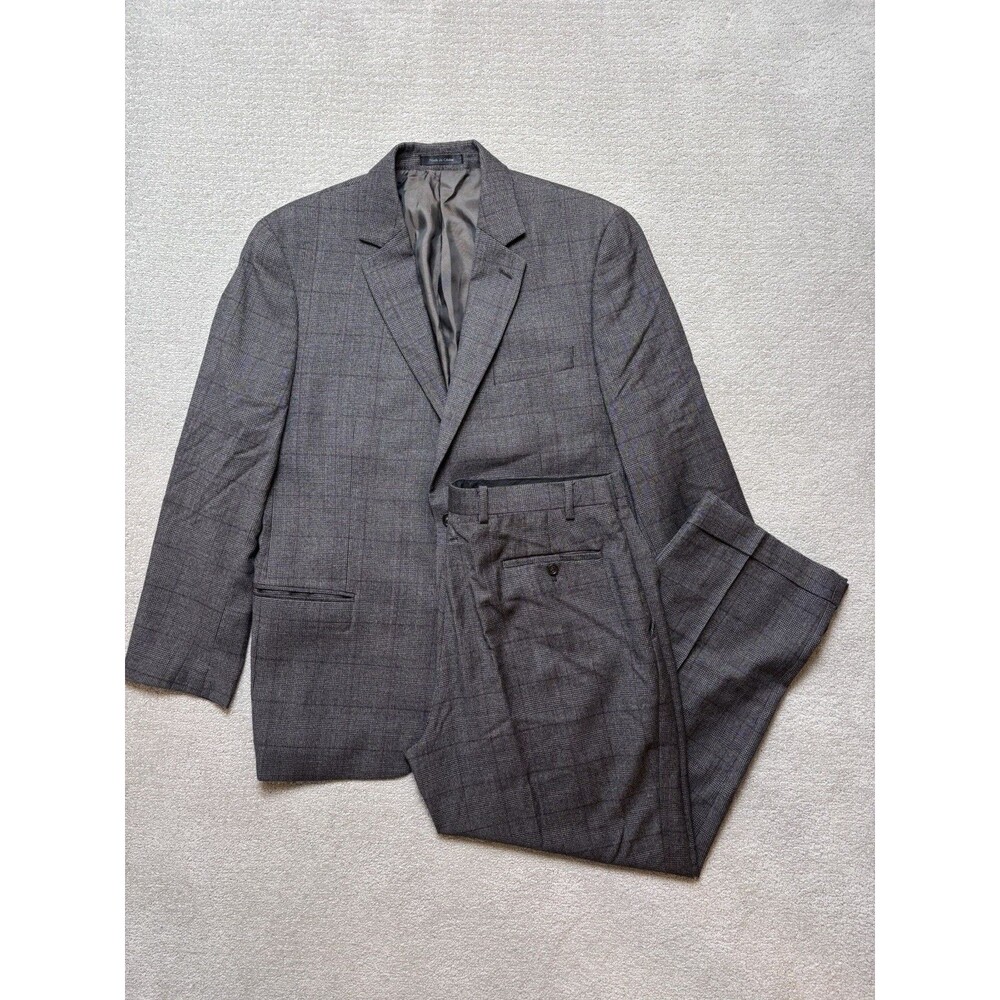 Michael Kors Suit 100% Wool Men's 42 R Two Button Glen Plaid Maroon Overcheck